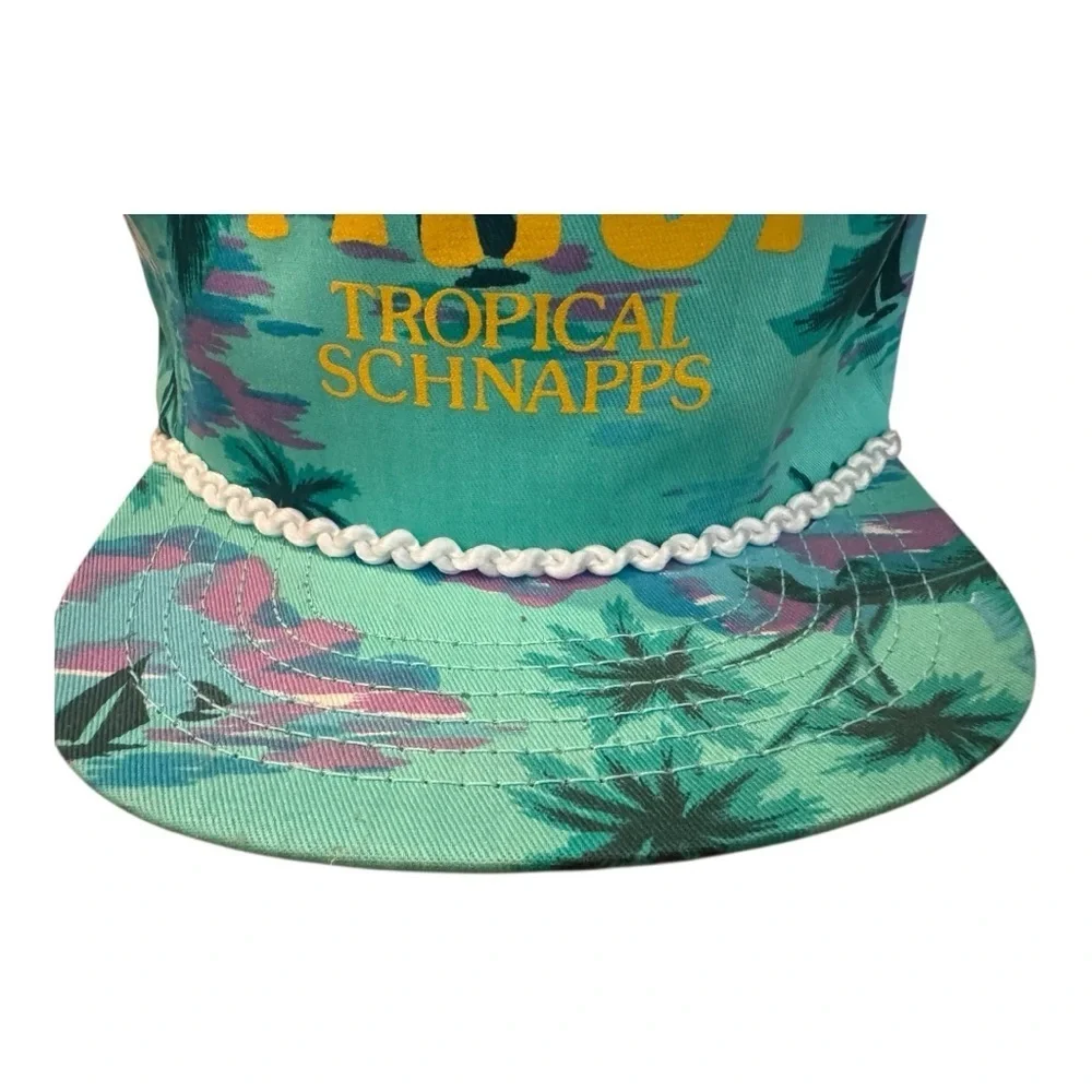 Vintage 90s Maui Tropical Schnapps San Sun Blue Sunset Palm Tree SnapBack Hat